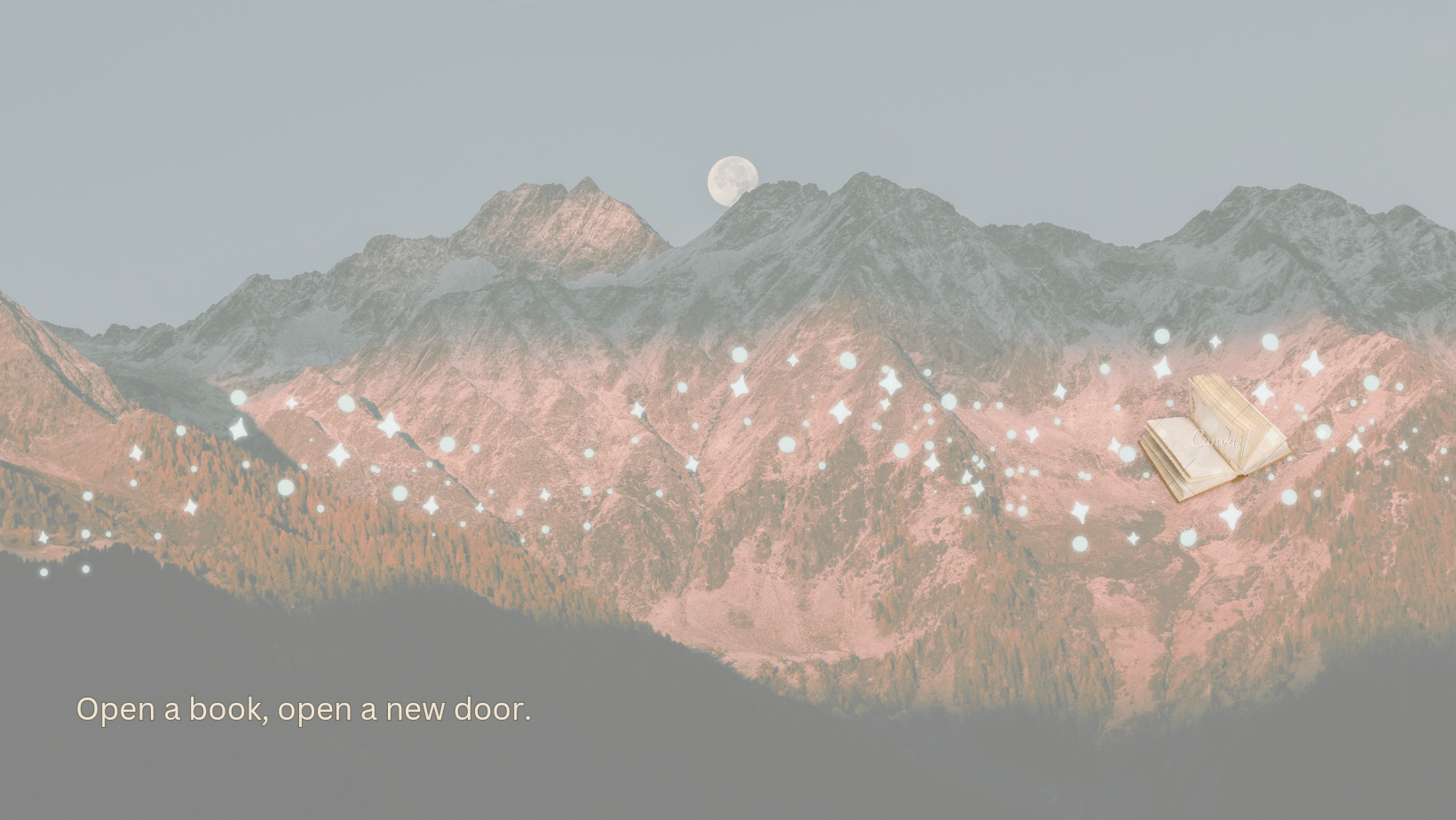 A mountainous landscape with a book in it.